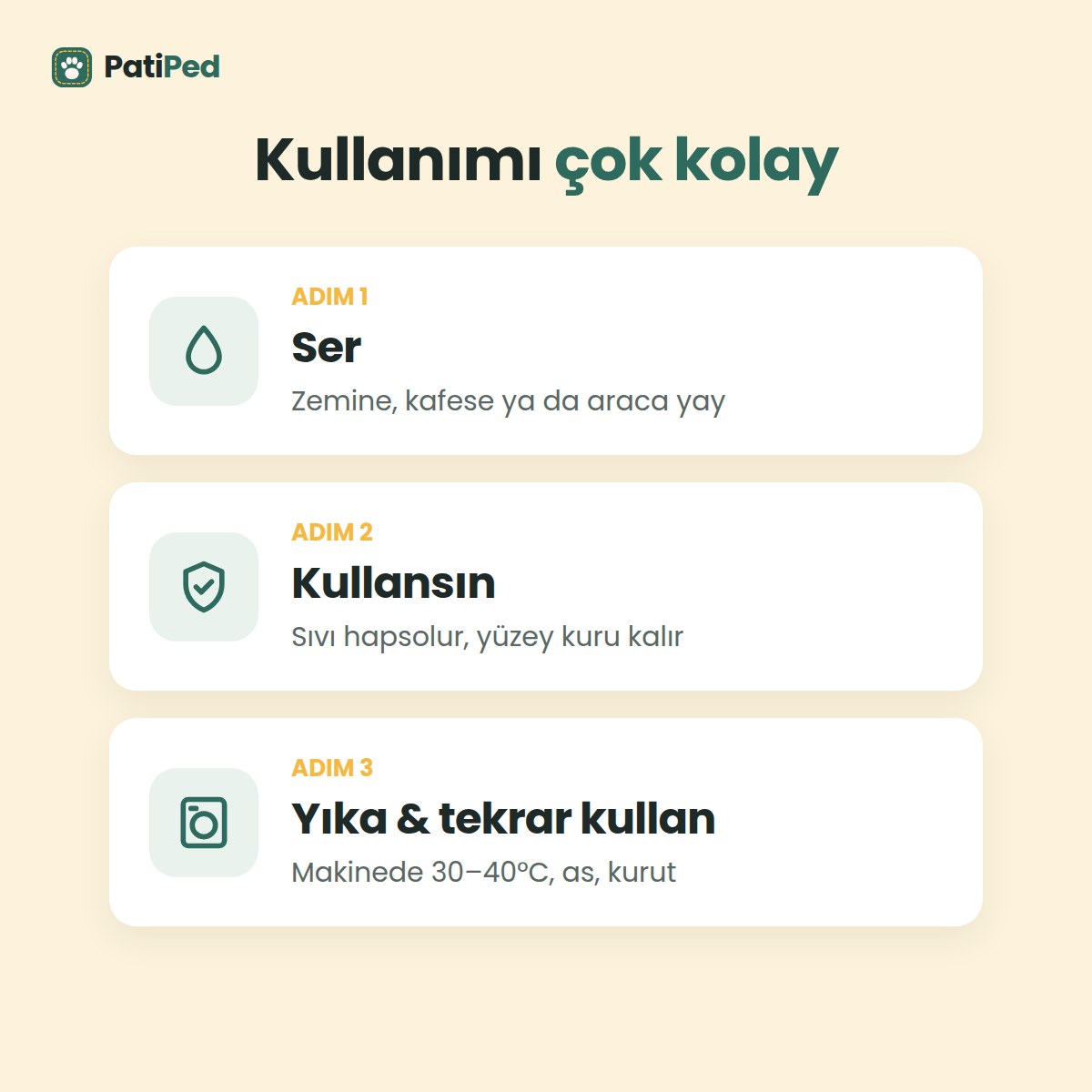 PatiPed kullanımı: ser, kullansın, yıka ve tekrar kullan